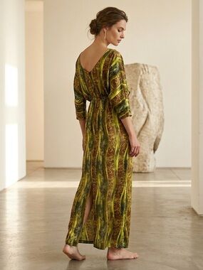 ✨ Artist-Made OOAK 100% Silk Maxi Gown – The "Botanical Drift" Gown ✨